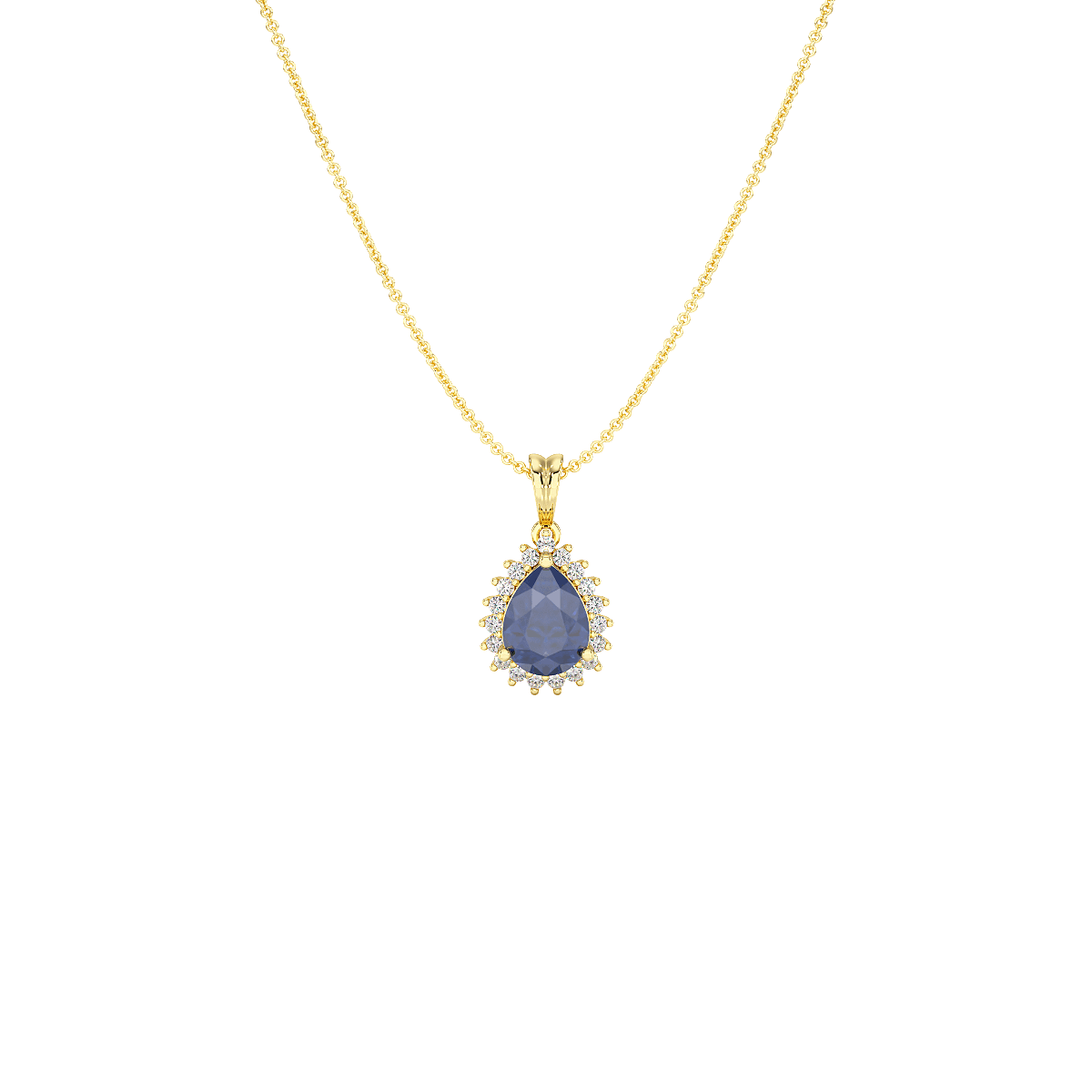 Pear Blue Sapphire Sunburst Pendant