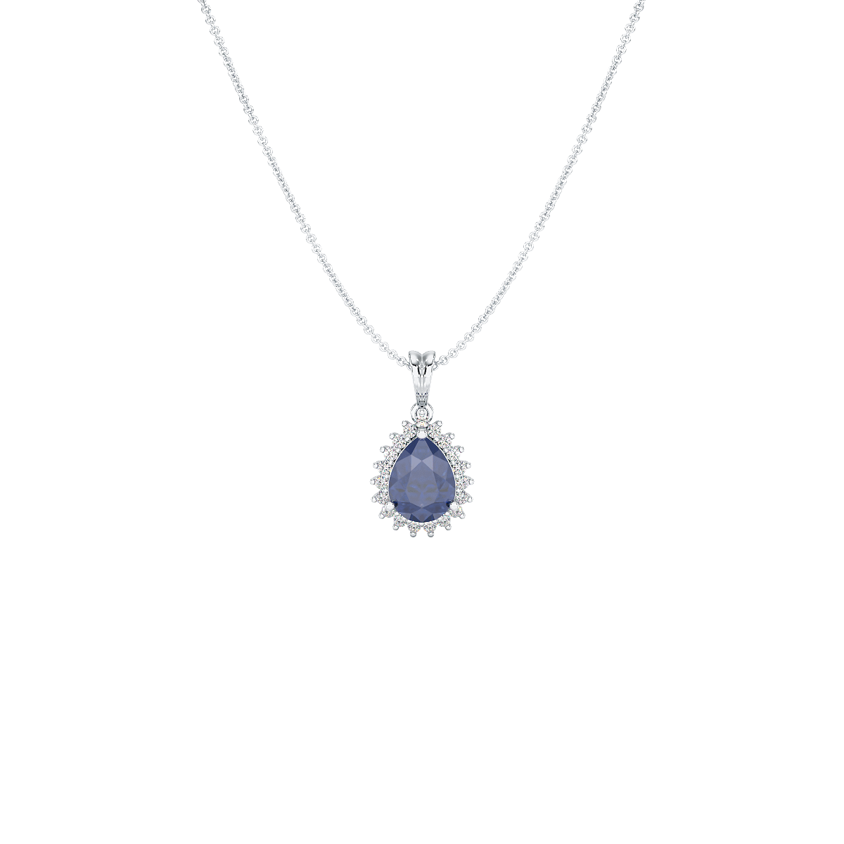 Pear Blue Sapphire Sunburst Pendant