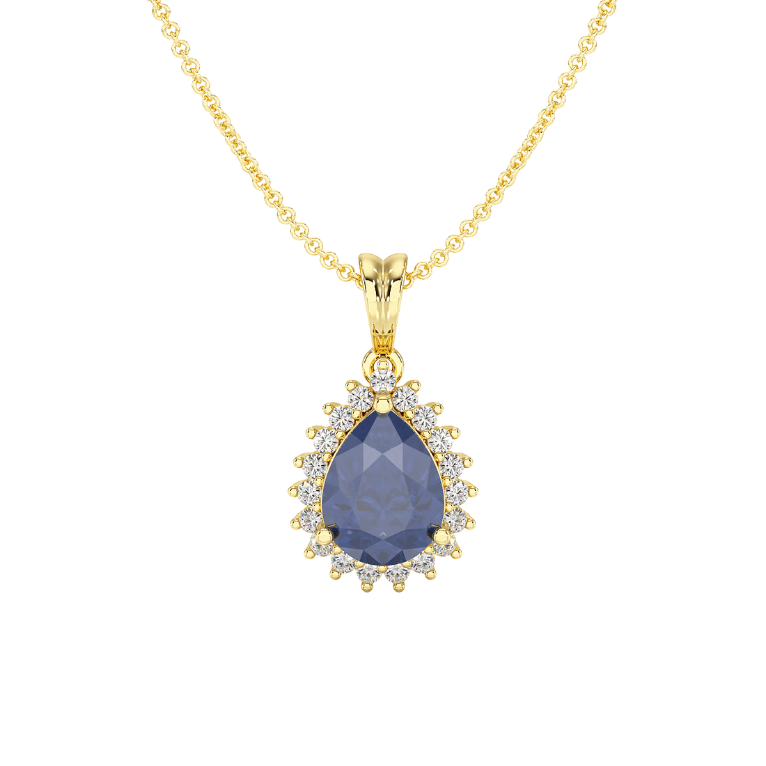Large Pear Blue Sapphire Sunburst Pendant