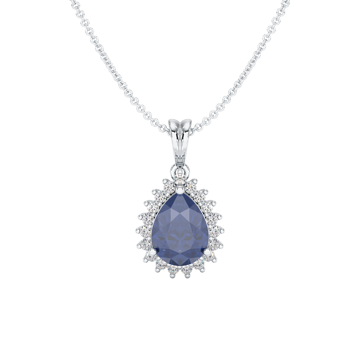 Large Pear Blue Sapphire Sunburst Pendant