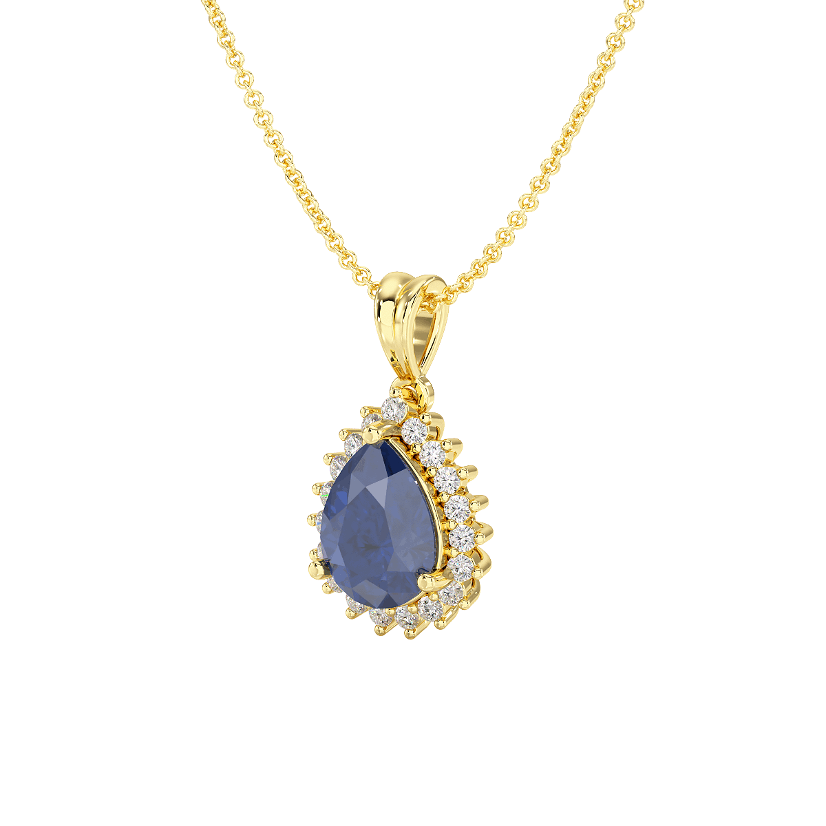 Pear Blue Sapphire Sunburst Pendant