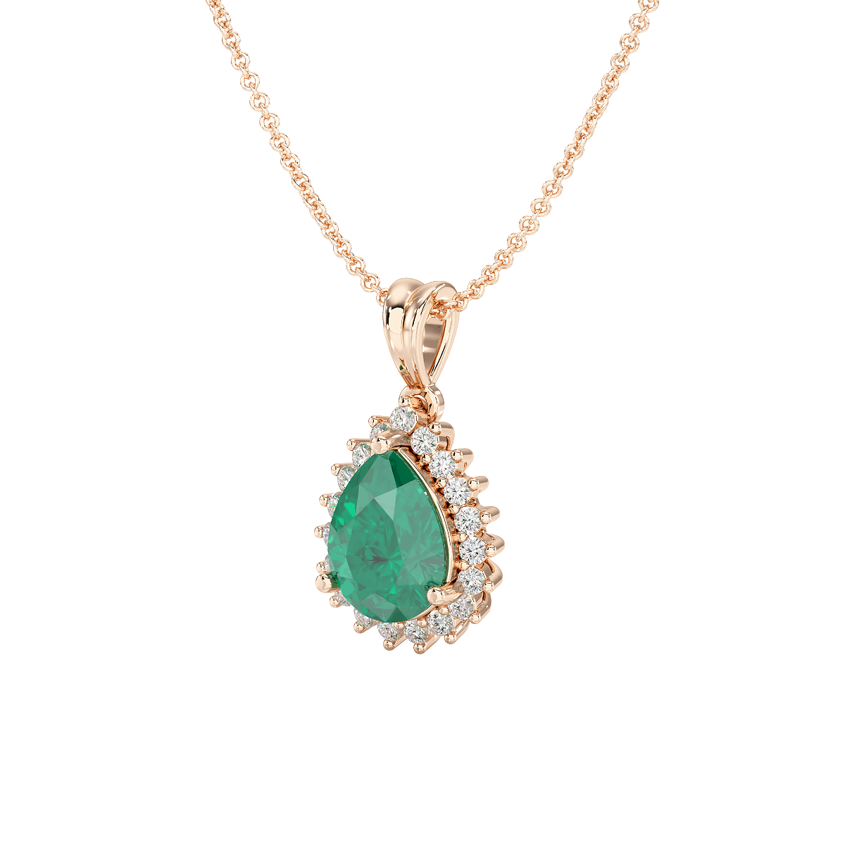 Pear Emerald Sunburst Pendant