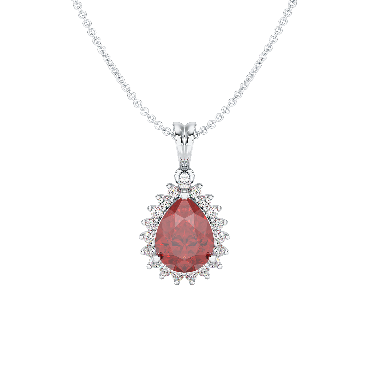 Pear Ruby Sunburst Pendant