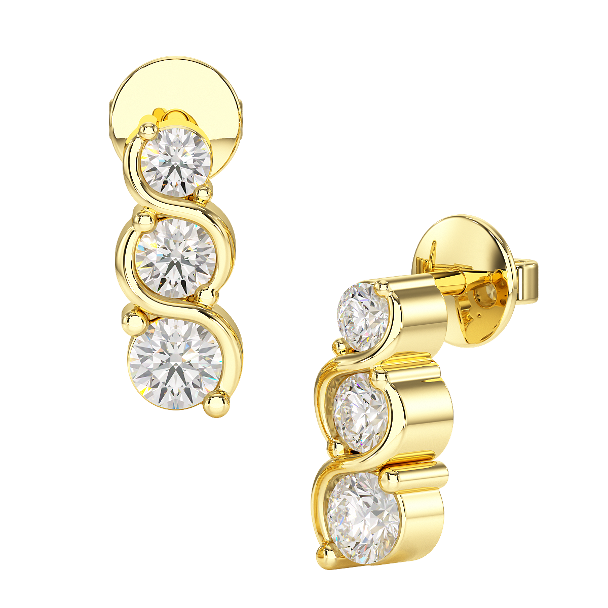 Twist Set Graduated Earrings in yellow gold