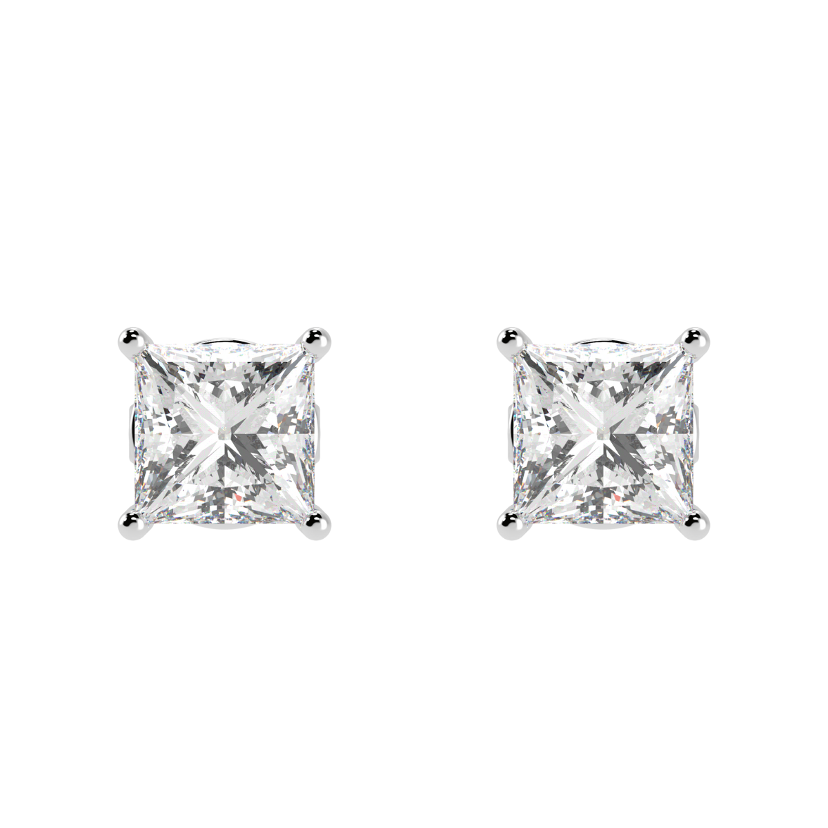 Princess Cut Solitaire Earrings in white gold or platinum