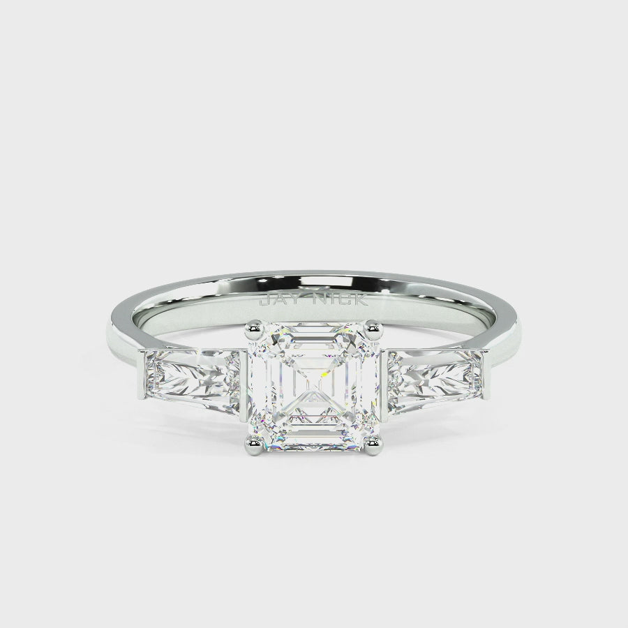 Asscher & Baguette Three Stone Ring