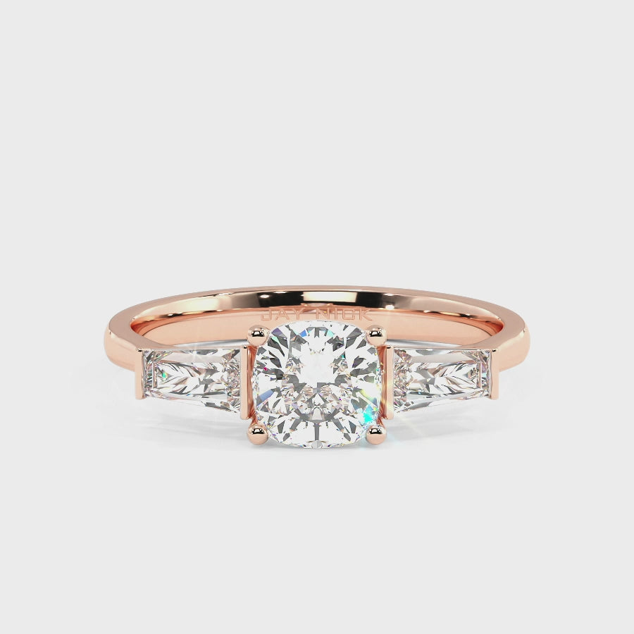 Cushion & Baguette Three Stone Ring