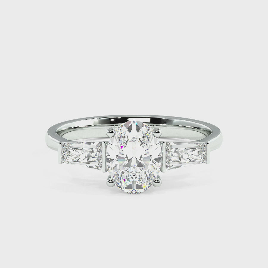 Oval & Baguette Three Stone Ring