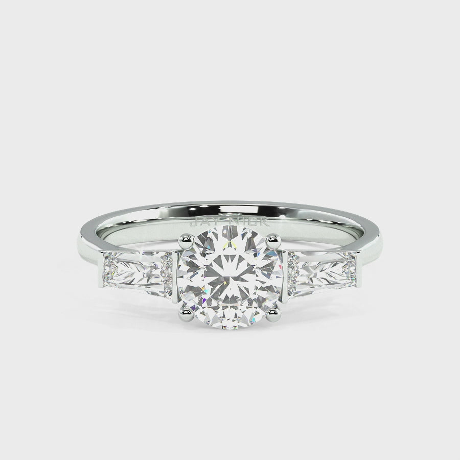 Round & Baguette Three Stone Ring