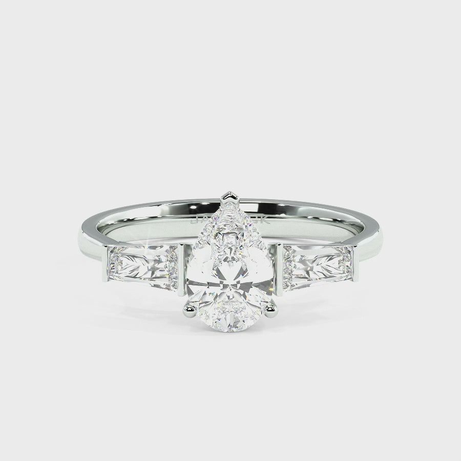 Pear & Baguette Three Stone Ring