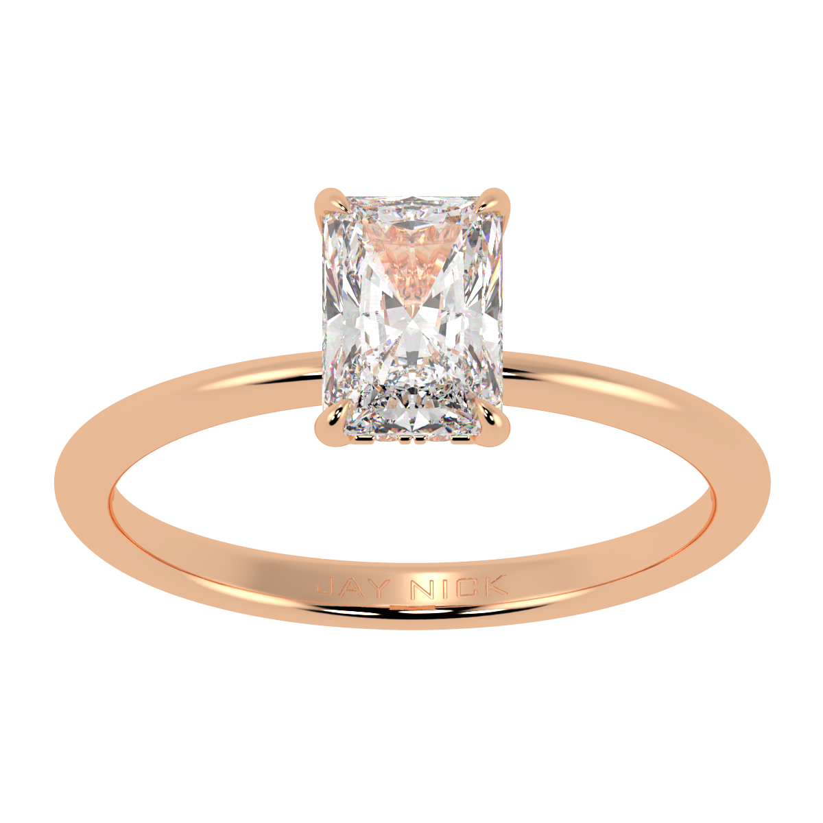 Radiant Cut Hidden Halo Ring in rose gold, top view