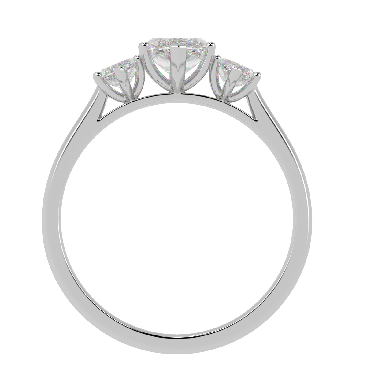 Marquise Cut Trilogy Ring in white gold or platinum, flat view