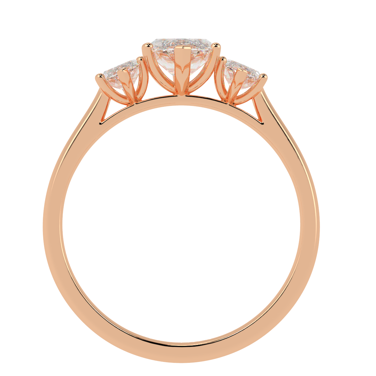 Marquise Cut Trilogy Ring in rose gold, flat view