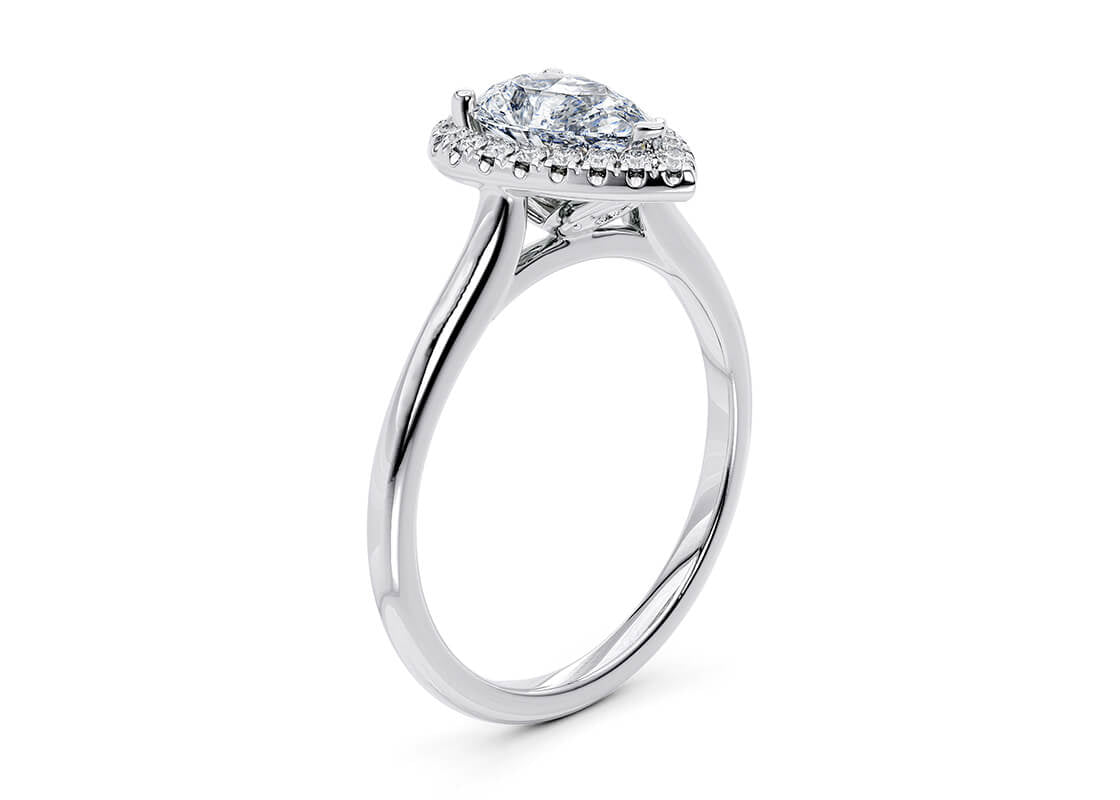 1.05ct Pear Cut Halo Engagement Ring 18ct White Gold (GIA Certified)