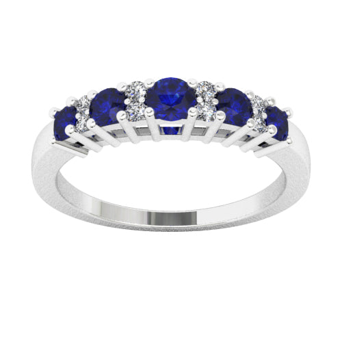 Blue Sapphire &amp; Diamond Five Stone Ring