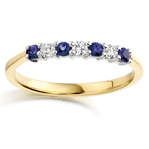 Blue Sapphire &amp; Diamond Seven Stone Ring