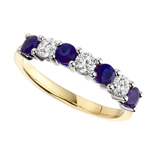 Wide Blue Sapphire &amp; Diamond Seven Stone Ring
