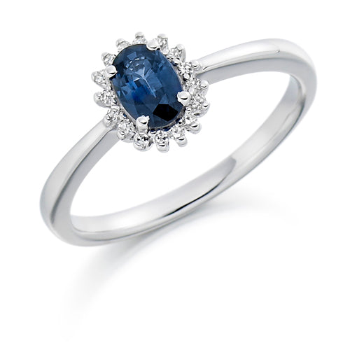 Oval Blue Sapphire Halo Ring