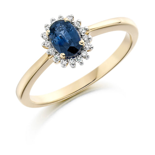 Oval Blue Sapphire Halo Ring