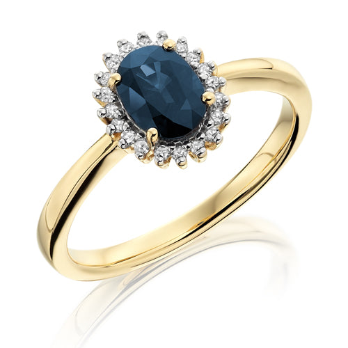 Large Oval Blue Sapphire Halo Ring