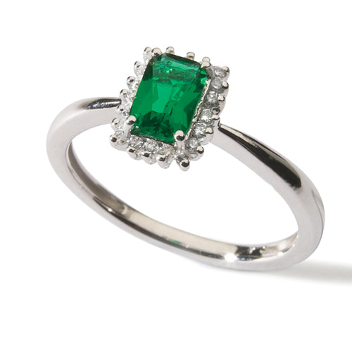 Rectangular Emerald Halo Ring