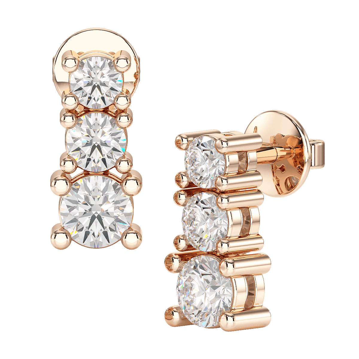 Four Claw Graduated Earrings in rose gold