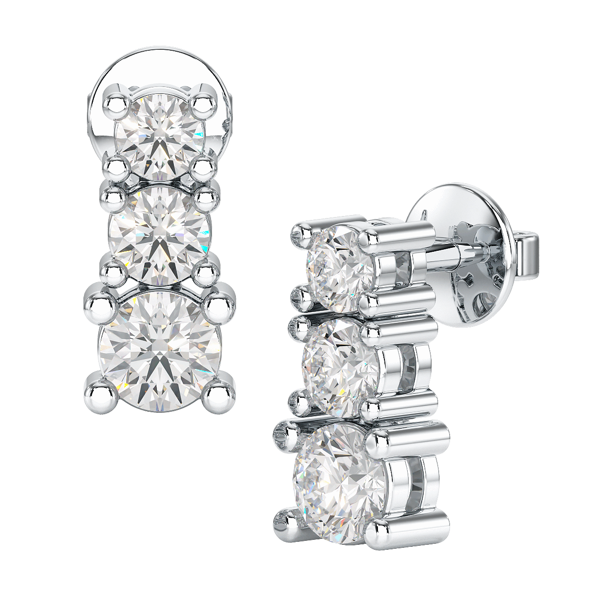 Four Claw Graduated Earrings in white gold or platinum
