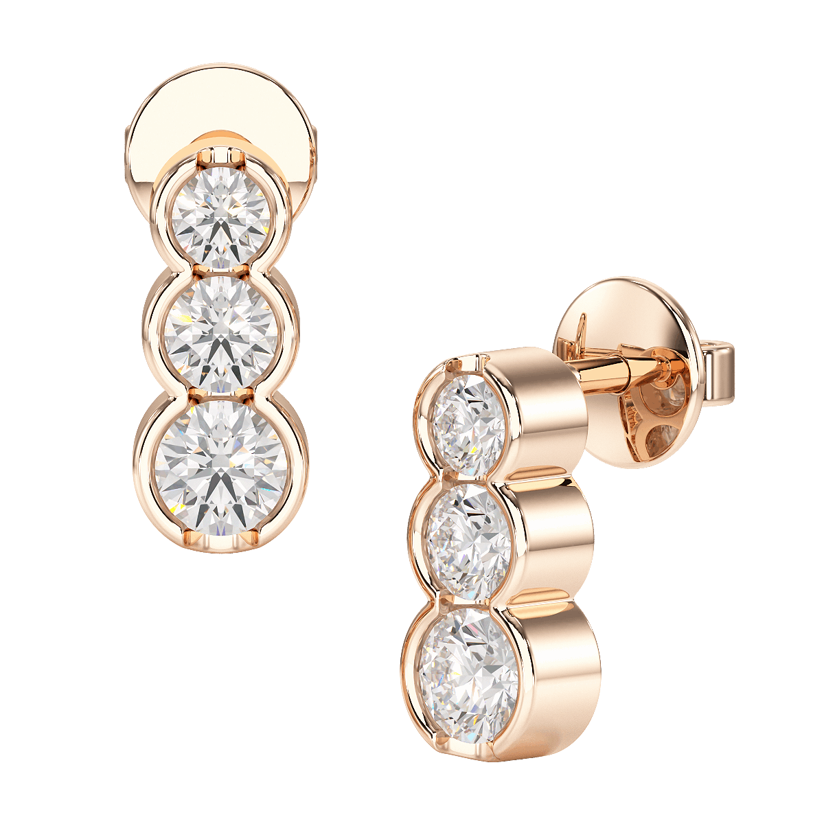 Bezel Set Graduated Earrings in rose gold