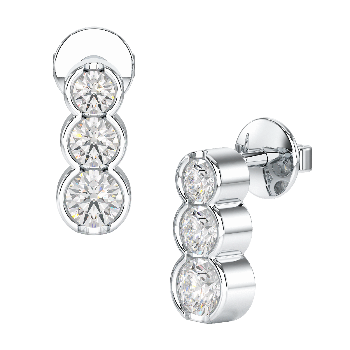 Bezel Set Graduated Earrings in white gold or platinum