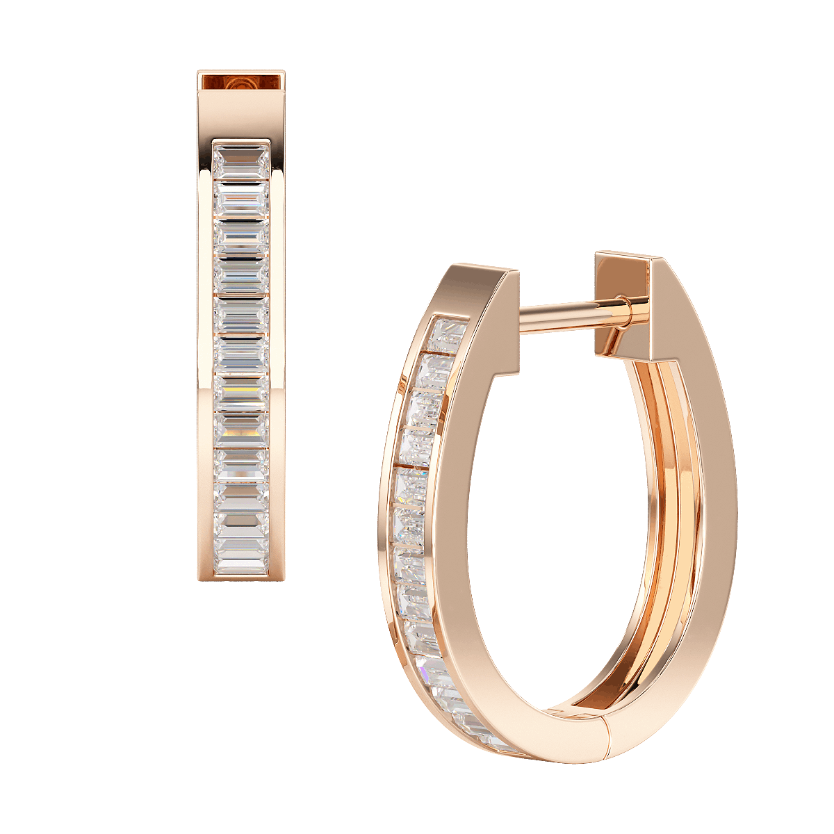 Baguette Hoop Earrings in rose gold