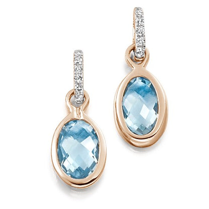 Bezel Set Aquamarine &amp; Diamond Drop Earrings in rose gold