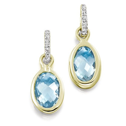 Bezel Set Aquamarine &amp; Diamond Drop Earrings in yellow gold