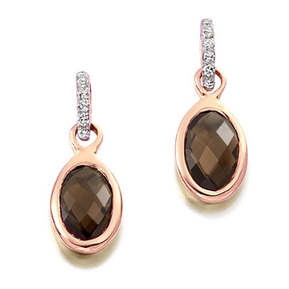 Bezel Set Smoky Quartz &amp; Diamond Drop Earrings in rose gold