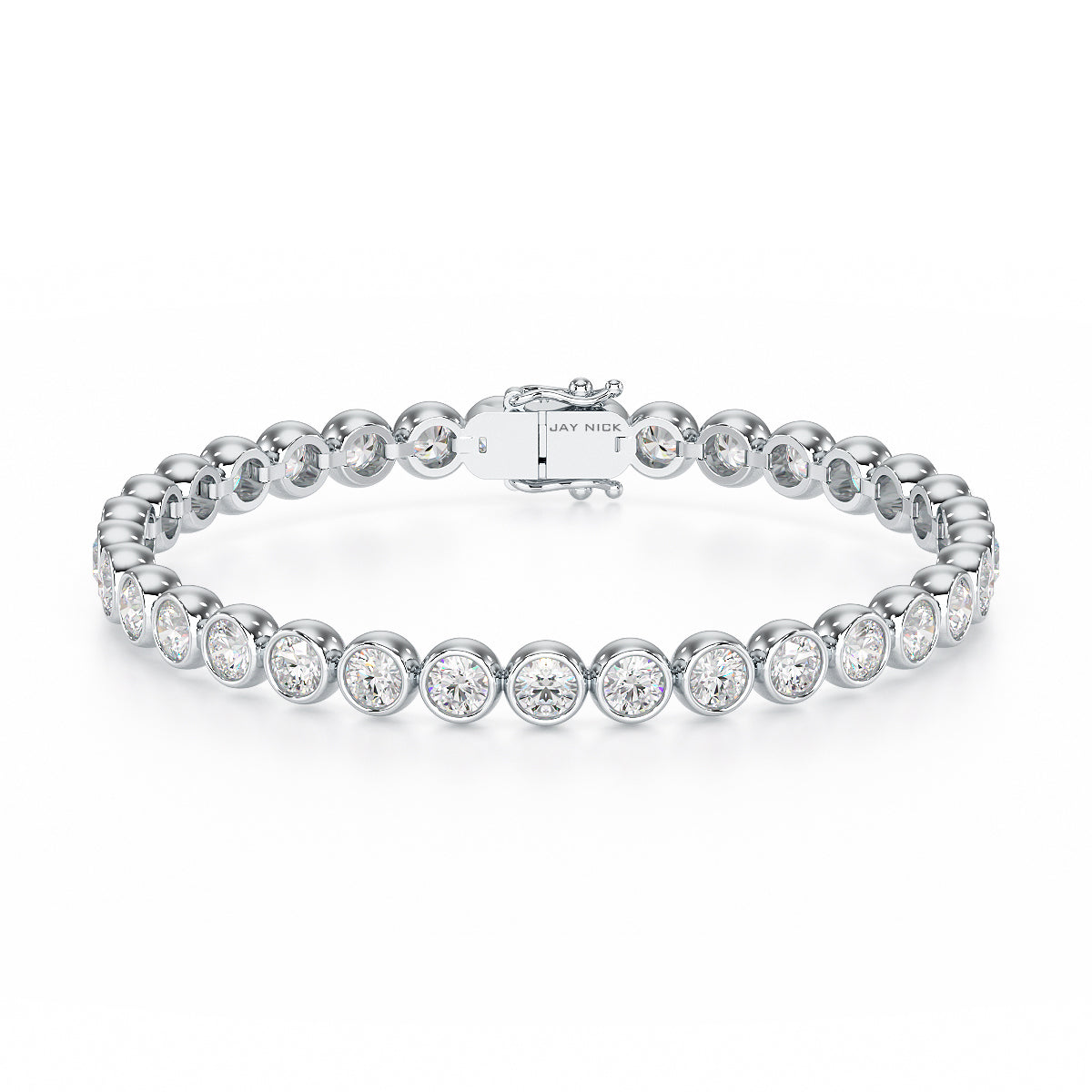 Bezel Set Diamond Tennis Bracelet in white gold or platinum