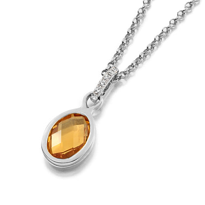 Citrine Bezel Pendant in white gold