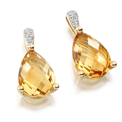 Citrine &amp; Diamond Drop Earrings in yellow gold