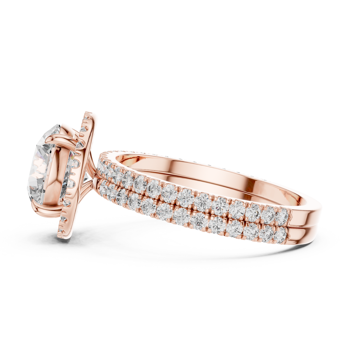 Modern Round Cut Eternity Halo Ring Rose Gold Flat View