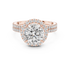 Modern Round Cut Eternity Halo Ring Rose Gold Perspective View
