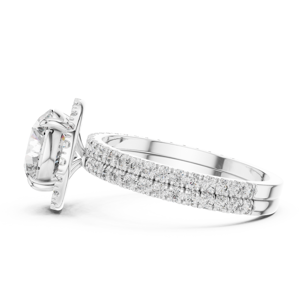 Modern Round Cut Eternity Halo Ring White Gold Platinum Flat View