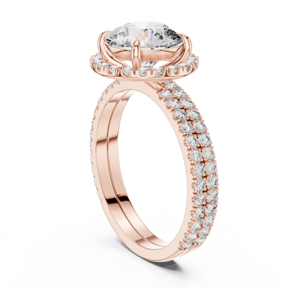 Modern Round Cut Eternity Halo Ring Rose Gold Side View