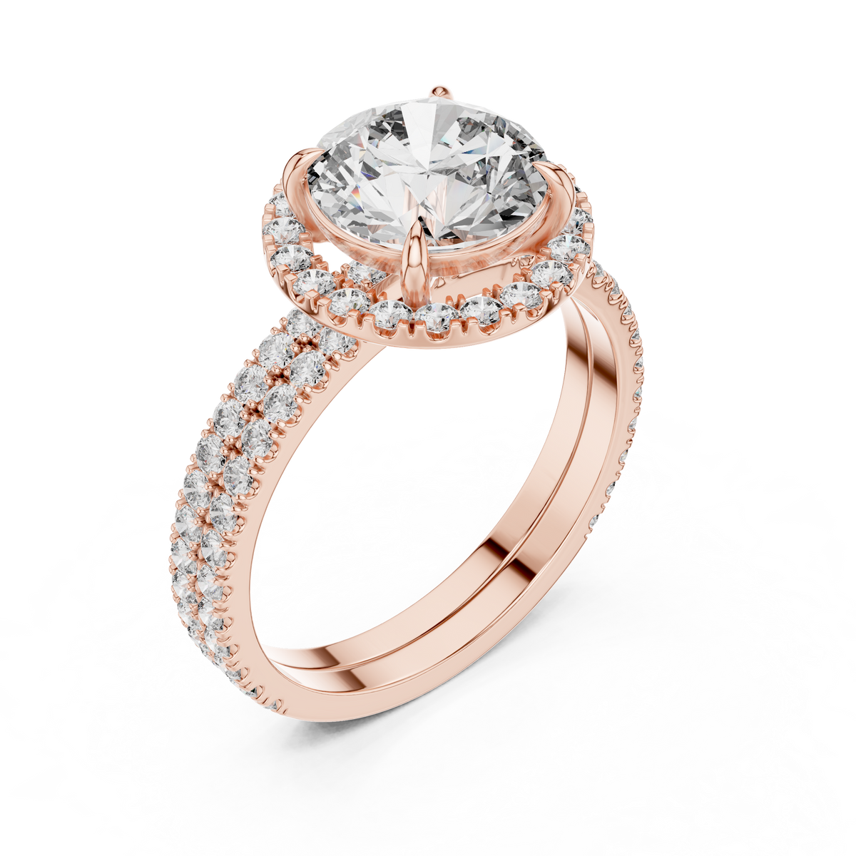 Modern Round Cut Eternity Halo Ring Rose Gold Top View