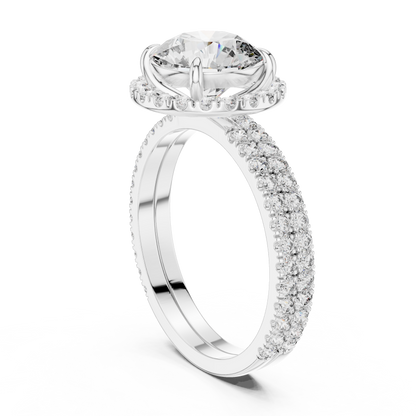 Modern Round Cut Eternity Halo Ring White Gold Platinum Side View