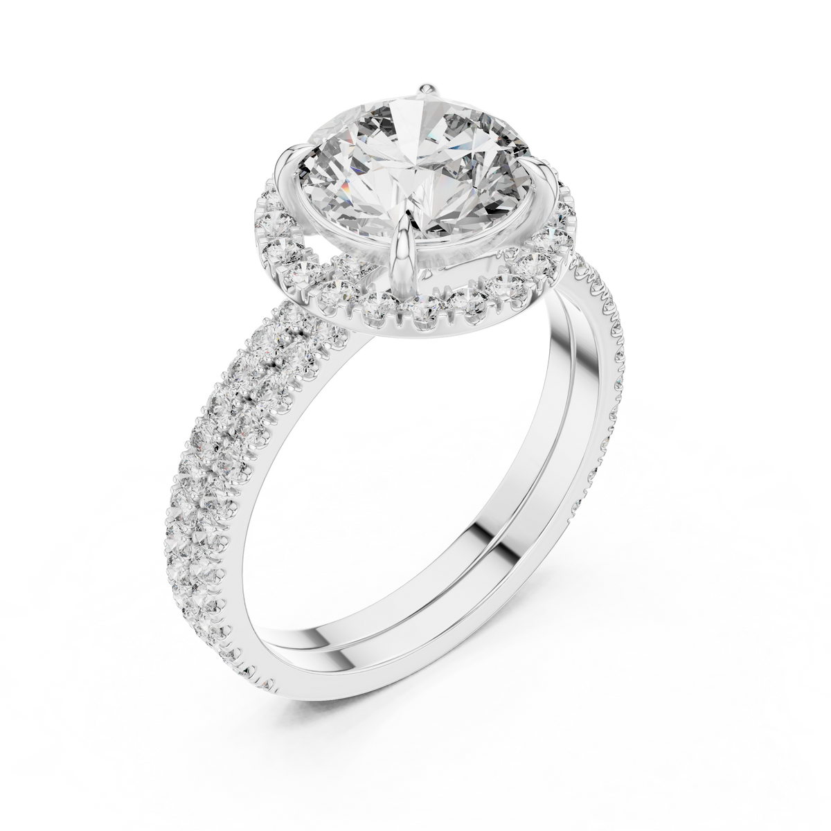 Modern Round Cut Eternity Halo Ring White Gold Platinum Top View