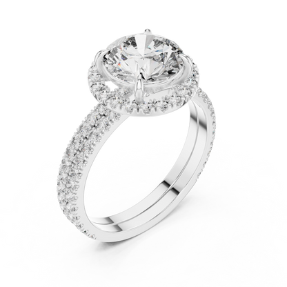 Modern Round Cut Eternity Halo Ring White Gold Platinum Top View