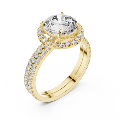 Modern Round Cut Eternity Halo Ring Yellow Gold Top View