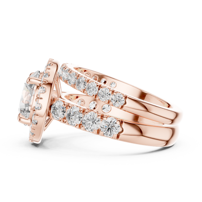Modern Round Cut Split Eternity Halo Ring Rose Gold Flat View