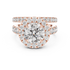 Modern Round Cut Split Eternity Halo Ring Rose Gold Perspective View