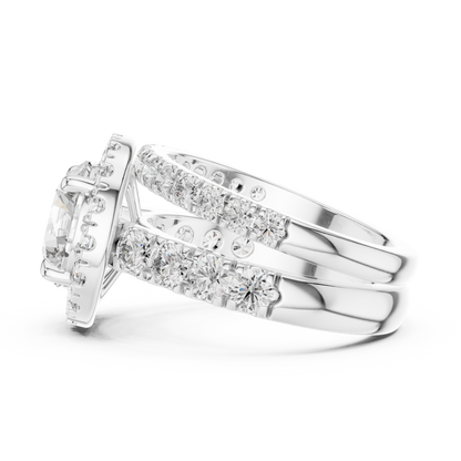 Modern Round Cut Split Eternity Halo Ring White Gold Platinum Flat View