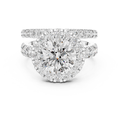 Modern Round Cut Split Eternity Halo Ring White Gold Platinum Perspective View