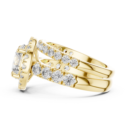 Modern Round Cut Split Eternity Halo Ring Yellow Gold Flat View